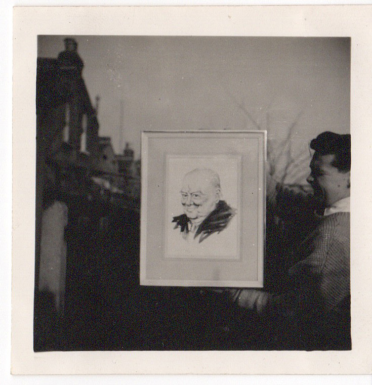 The artist with the framed original in 1955