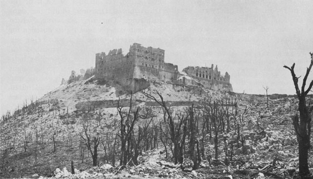 The monastery at Monte Cassino after Allied shelling