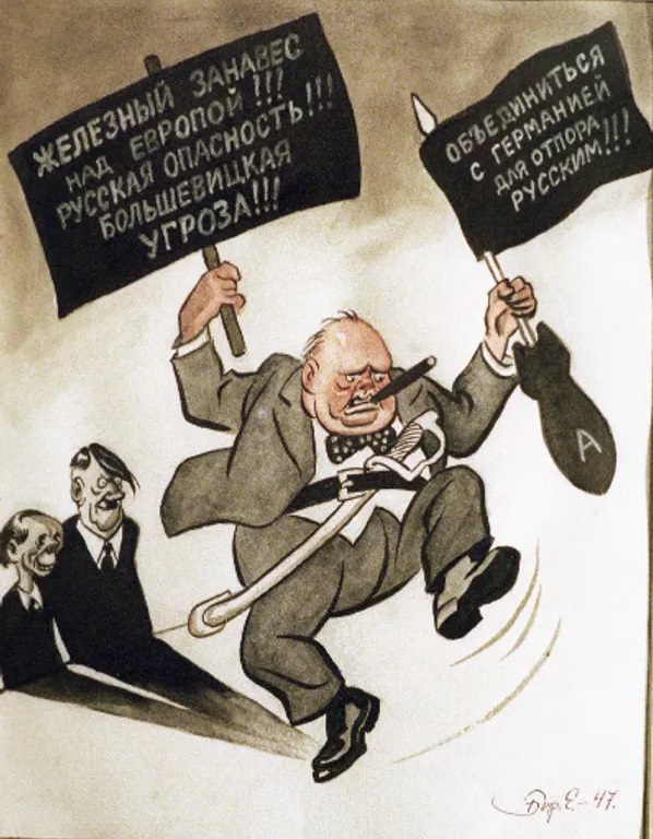 Winston Churchill cartoon, ‘Iron Curtain over Europe!!!'